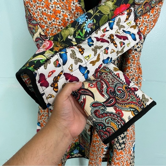 Alice + Olivia Moya Patchwork Tapestry Floral Quilted Coat Belted Butterfly Sz S - Picture 7 of 11